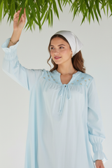 قميص نفاس قصة واسعة بتصميم مكرمش وتطريز ورود ناعمة على الصدر #1129