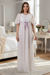 Embroidered cotton postpartum dress with round sleeves