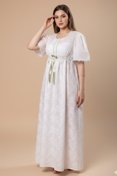 Embroidered cotton postpartum dress with round sleeves