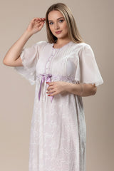 Embroidered cotton postpartum dress with round sleeves