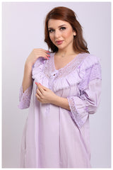 قميص نفاس قطن لينو ياقة دانتيل كشكش #1117