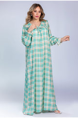 Plaid design viscose cotton jalabiya