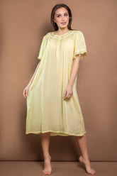 قميص نوم ميدي بلون أصفر باستيل ناعم #2116