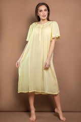 قميص نوم ميدي بلون أصفر باستيل ناعم #2116