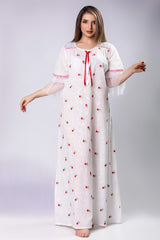 Cotton maternity dress embroidered with roses
