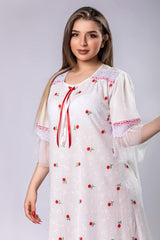 Cotton maternity dress embroidered with roses
