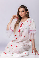 Cotton maternity dress embroidered with roses