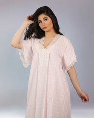 قميص نوم دانتيل طول ميدي بلون وردي ناعم #1304