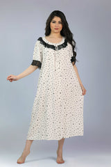 قميص نوم ميدي بنقاط ودانتيل #1302