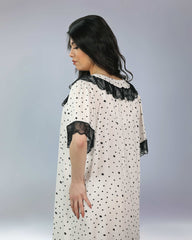 قميص نوم ميدي بنقاط ودانتيل #1302