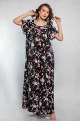 Summer jalabiya with a floral pattern and short sleeves