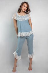 Plain modal cotton pajamas with elegant lace details