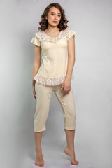Plain modal cotton pajamas with elegant lace details