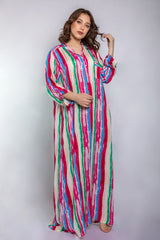 Long-sleeved striped viscose cotton jalabiya