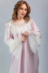 Pure cotton maternity shirt with tulle collar and polka dot pattern
