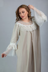 Pure cotton maternity shirt with tulle collar and polka dot pattern