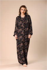 جلابية بيزلي رويال – نقش شرقي فاخر بلون داكن #1215