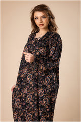 جلابية بيزلي رويال – نقش شرقي فاخر بلون داكن #1215