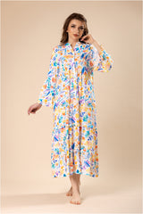 فستان بألوان الربيع وطبعة أوراق استوائية #1211