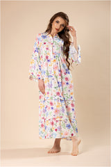 فستان بألوان الربيع وطبعة أوراق استوائية #1211