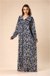 جلابية أندلس – نقشة زهرية فاخرة بلون كحلي #1208