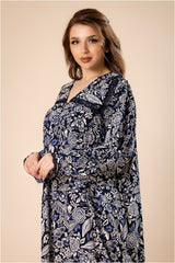 جلابية أندلس – نقشة زهرية فاخرة بلون كحلي #1208