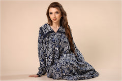 جلابية أندلس – نقشة زهرية فاخرة بلون كحلي #1208