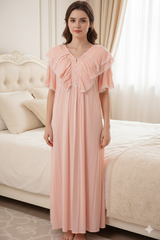 قميص نوم دانتيل بطبقتين كاب على الأكتاف والصدر #1187