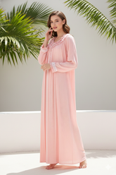 قميص نوم قطن ناعم كم طويل ياقة كشكش #1123