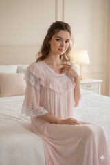 قميص نوم دانتيل فاخر بياقة كشكش أنثوية #1126