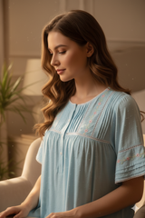 قميص نوم مطرّز قطن بنقشة منقطة #1127