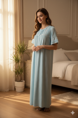 قميص نوم مطرّز قطن بنقشة منقطة #1127