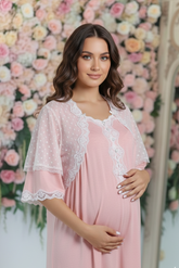 قميص نفاس قطن مع طبقة دانتيل منقط #1507