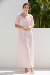 قميص نفاس طويل بتصميم دانتيل وكشكش أنثوي فخم #1136