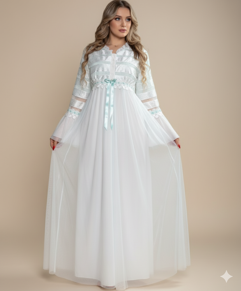 Cotton maternity dress with tulle overlay