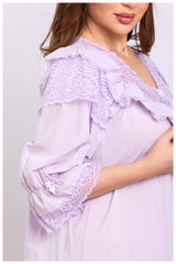 قميص نفاس قطن لينو ياقة دانتيل كشكش #1117