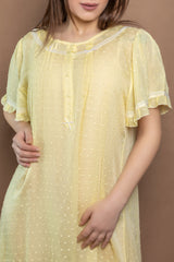 قميص نوم ميدي بلون أصفر باستيل ناعم #2116