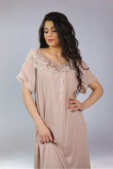 قميص نوم ميدي بدانتيل وكشكش فاخر #2115