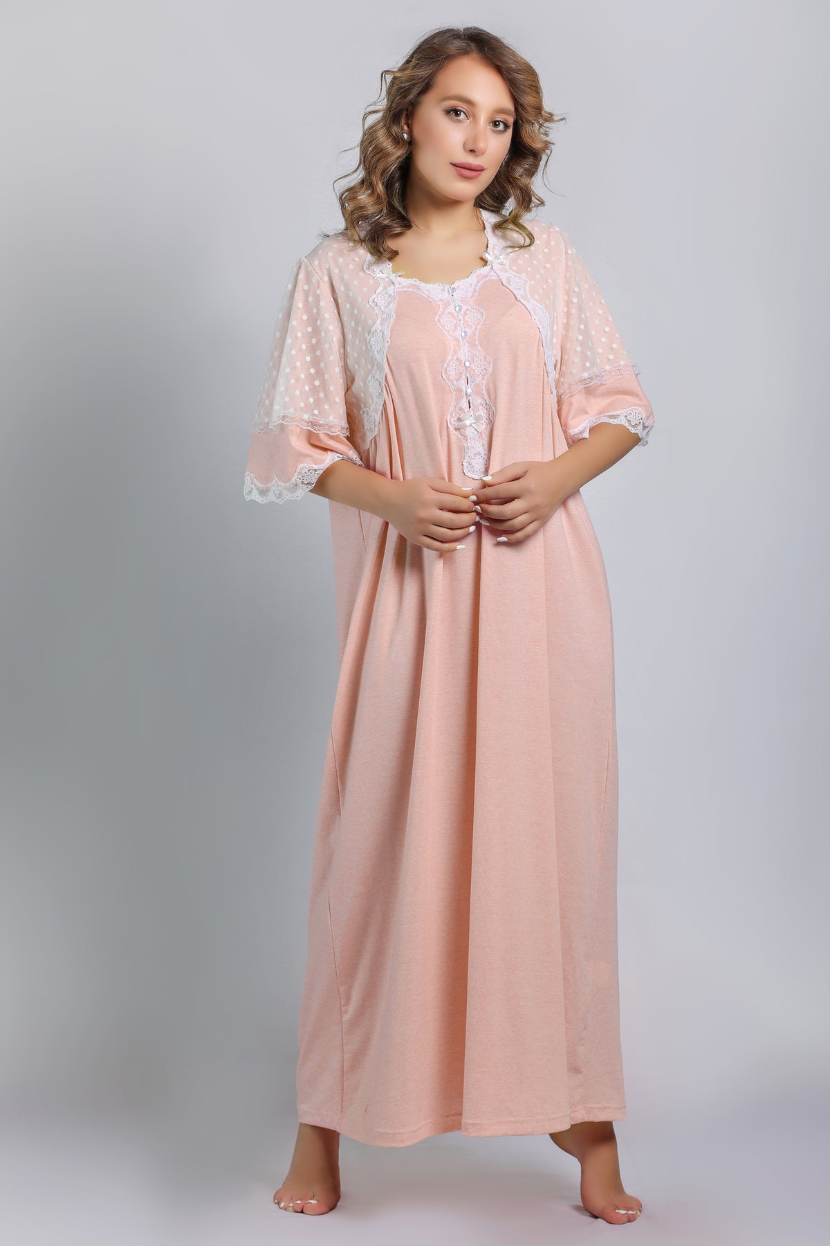 قميص نفاس قطن مع طبقة دانتيل منقط #1507