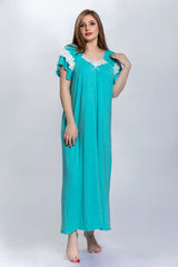 قميص نوم طويل قطن بامبو مع دانتيل ناعم #1502