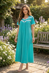 قميص نوم من قطن البامبو مع دانتيل على الصدر #1503