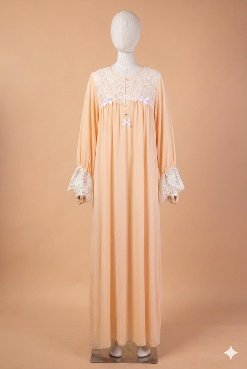 قميص نفاس قصة واسعة بتصميم دانتيل فرنسي على الصدر #1140