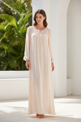 قميص نوم قطن ناعم كم طويل ياقة كشكش #1123