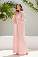 قميص نوم قطن ناعم كم طويل ياقة كشكش #1123