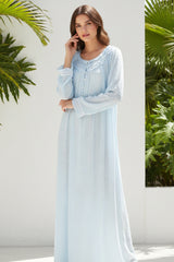 قميص نوم قطن ناعم كم طويل ياقة كشكش #1123