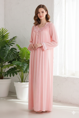 قميص نوم قطن ناعم كم طويل ياقة كشكش #1123